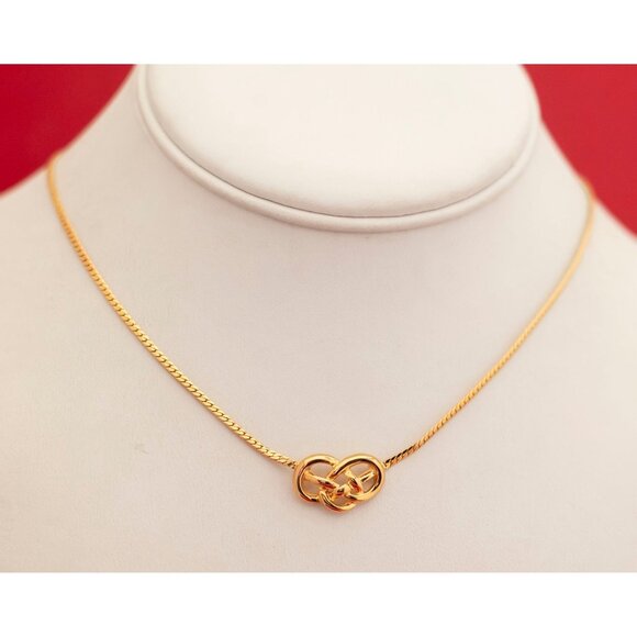 Vintage Minimalist Knot Gold Tone Choker Necklace by Avon 16 Inches - O18 - Picture 2 of 3